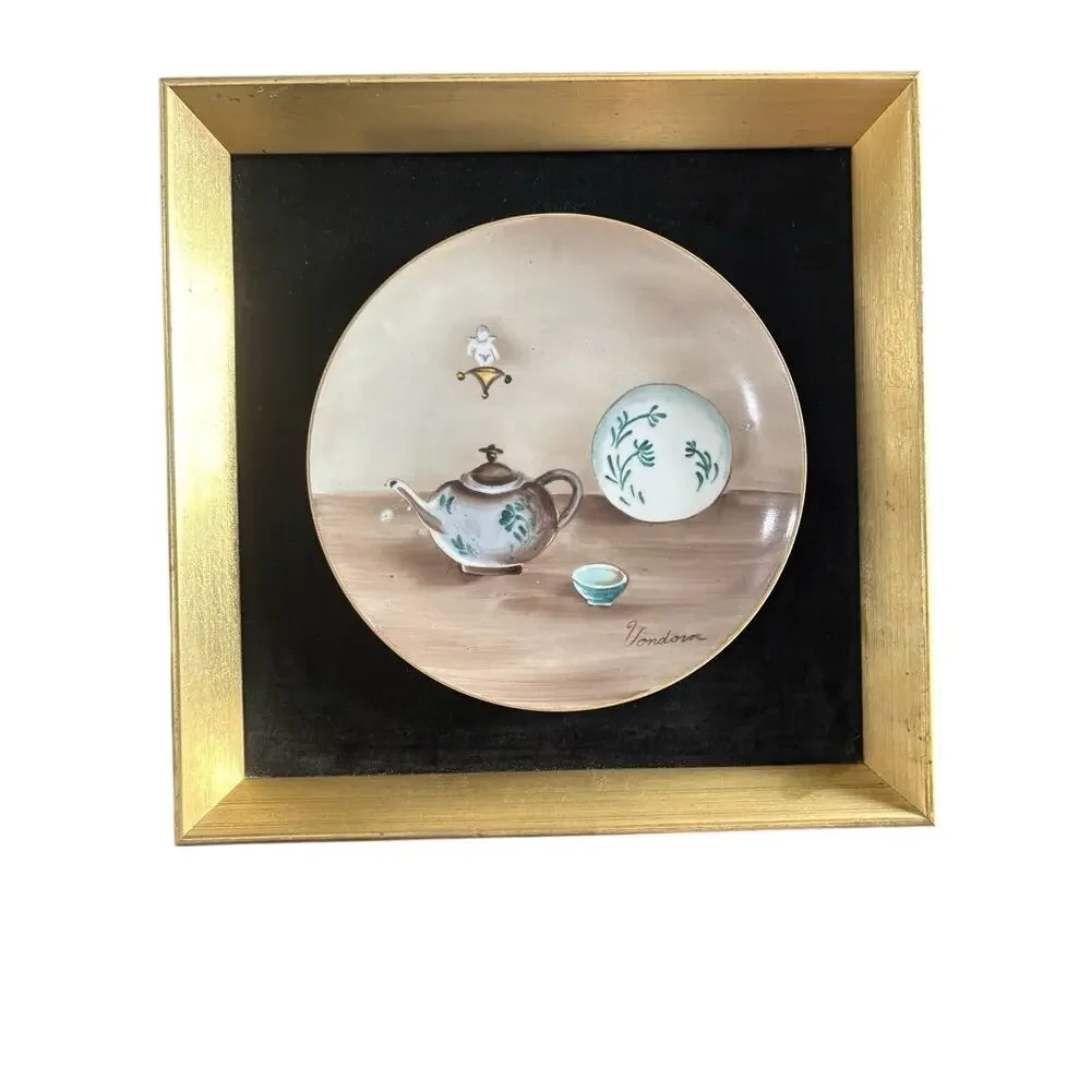 (2) Vintage Andrea Sadek Gold Framed Decorative Plates Still Life Wall Art MCM